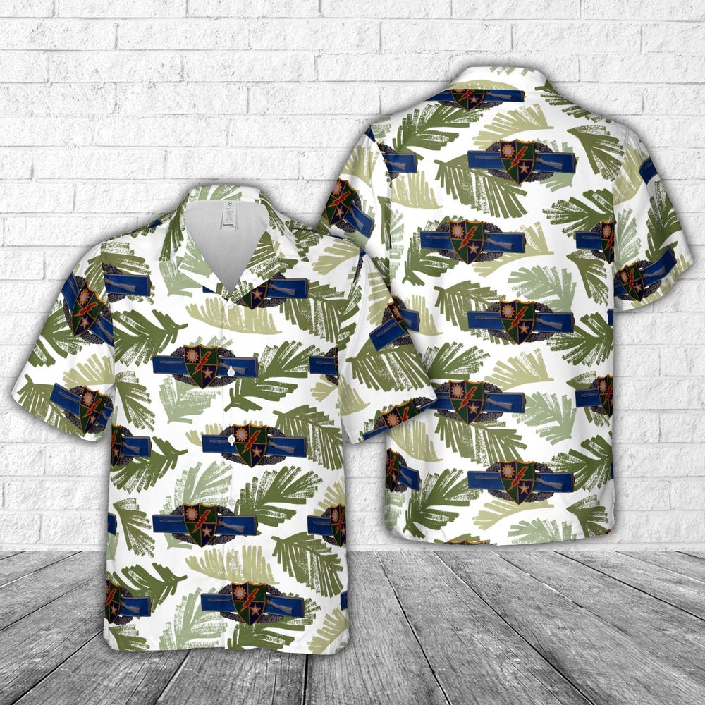 Army Hawaiian Shirt, Us Army 75Th Ranger Crest Airborne Combat Infantry Patch Badge Cib Hawaiian Shirt, Military Aloha Shirts