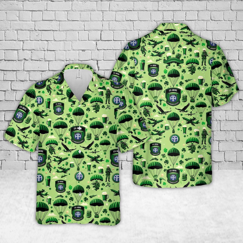 Army Hawaiian Shirt, Us Army 82Nd Airborne Division St Patrick'S Day Hawaiian Shirt, Military Aloha Shirts