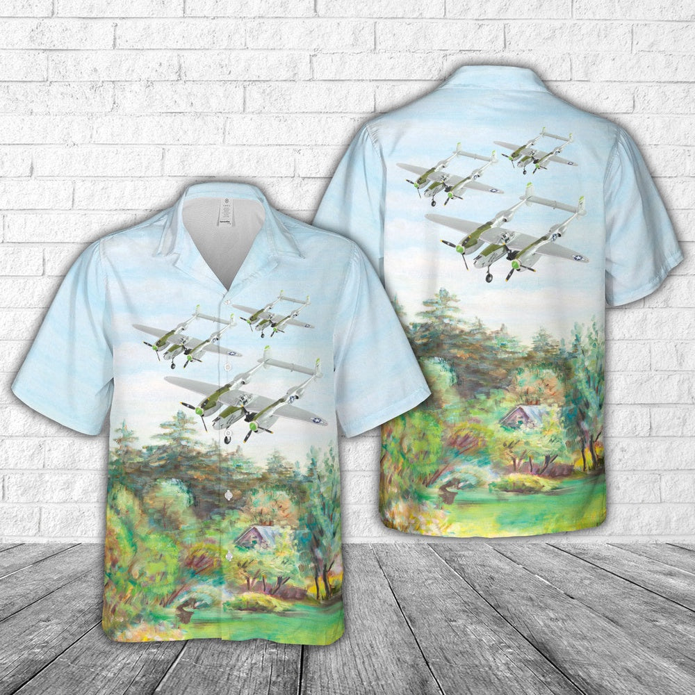 Army Hawaiian Shirt, Us Army Air Corps Lockheed P-38 Lightning Down Beat World War Ii American Fighter Aircraft Hawaiian Shirt, Military Aloha Shirts