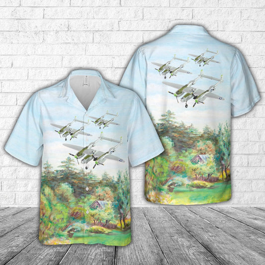 Army Hawaiian Shirt, Us Army Air Corps Lockheed P-38 Lightning Down Beat World War Ii American Fighter Aircraft Hawaiian Shirt, Military Aloha Shirts