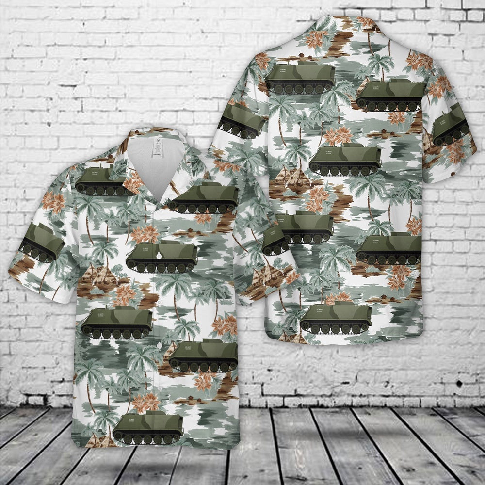 Army Hawaiian Shirt, Us Army Armored Personnel Carrier M113A12E Hotrod Hawaiian Shirt, Military Aloha Shirts