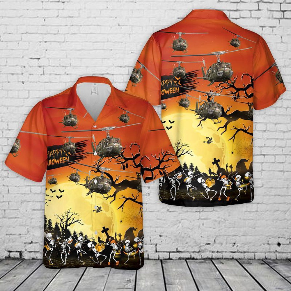 Army Hawaiian Shirt, Us Army Bell Uh-1 Huey Halloween Hawaiian Shirt, Military Aloha Shirts