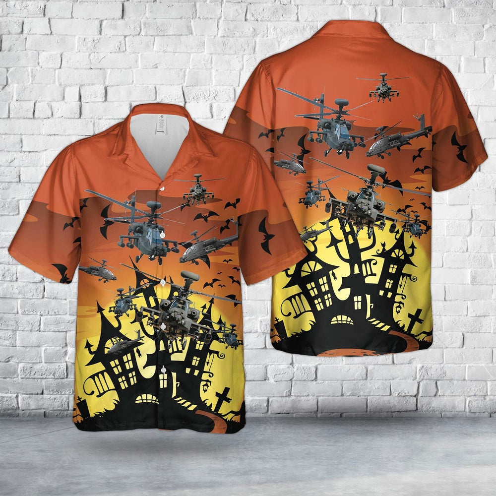 Army Hawaiian Shirt, Us Army Boeing Ah-64 Apache Halloween Hawaiian Shirt, Military Aloha Shirts