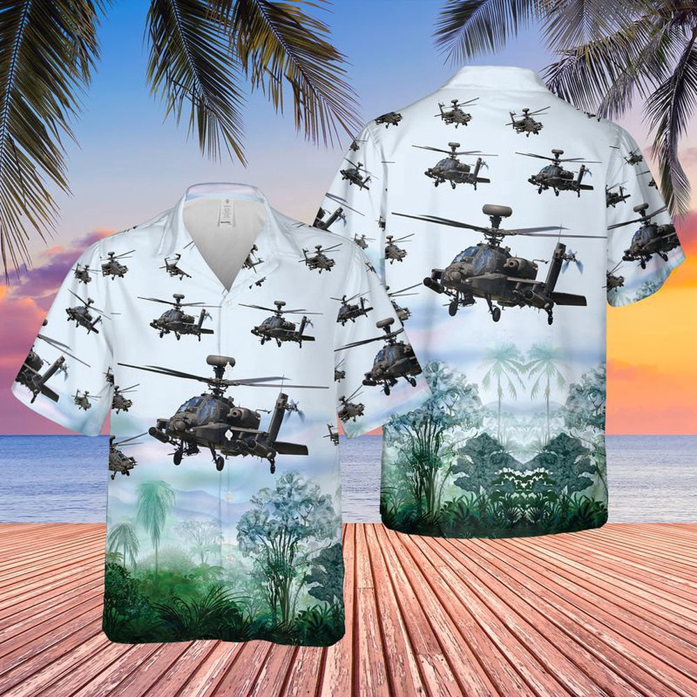 Army Hawaiian Shirt, Us Army Boeing Ah-64 Apache Hawaiian Shirt, Military Aloha Shirts