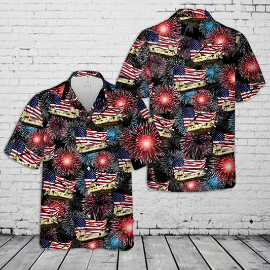 Army Hawaiian Shirt, Us Army Boeing Ch-47 Chinook 4Th Of July Hawaiian Shirt, Military Aloha Shirts
