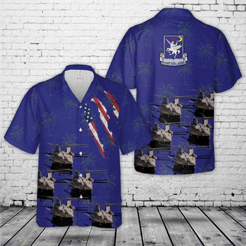 Army Hawaiian Shirt, Us Army Boeingvertol Mh-47E Chinook, 160Th Soar Night Stalkers Hawaiian Shirt, Military Aloha Shirts