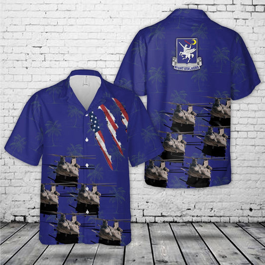 Army Hawaiian Shirt, Us Army Boeingvertol Mh-47E Chinook, 160Th Soar Night Stalkers Hawaiian Shirt, Military Aloha Shirts