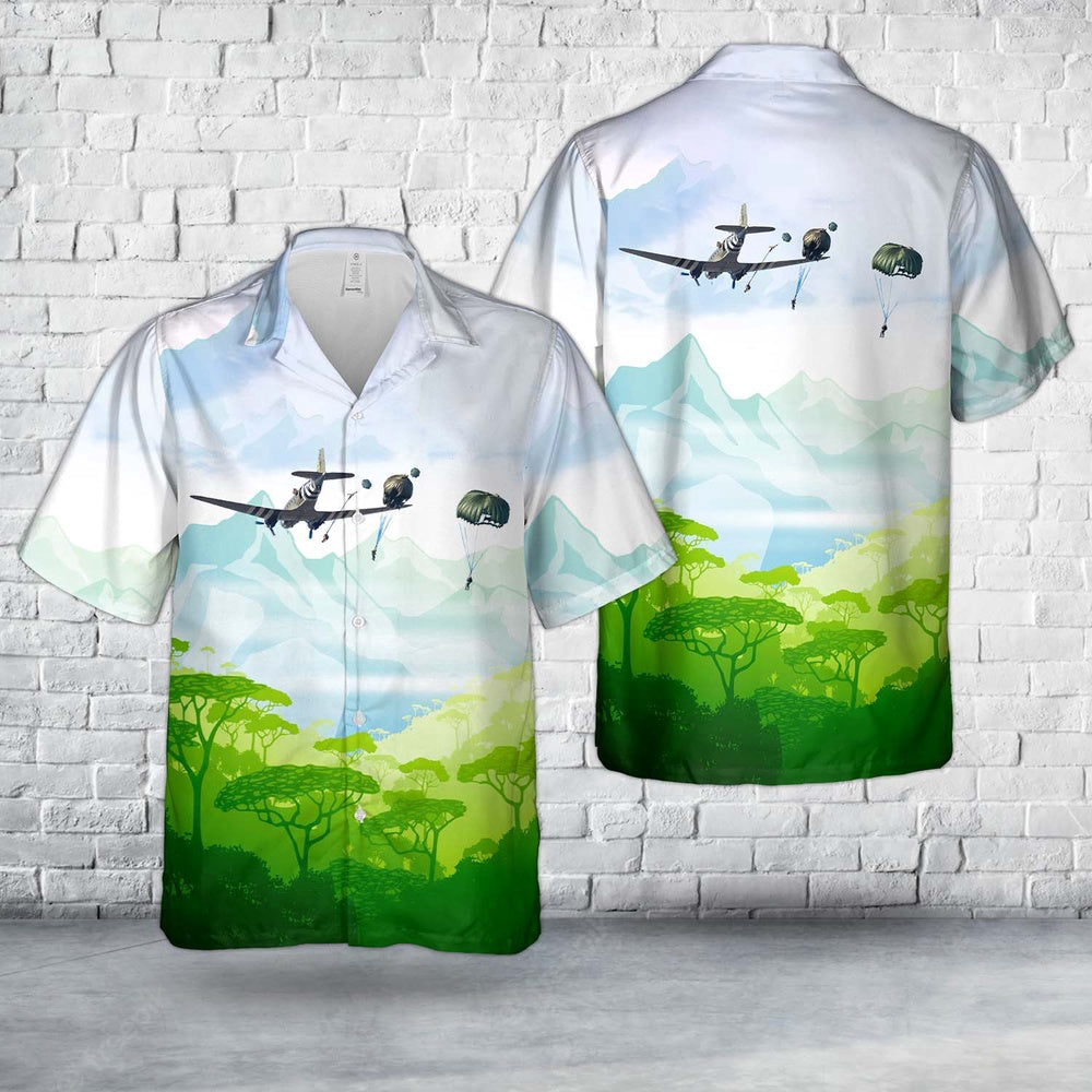 Army Hawaiian Shirt, Us Army C-47 Boogie Baby Paratroopers Over Frederick Army Airfield In Oklahoma Hawaiian Shirt, Military Aloha Shirts