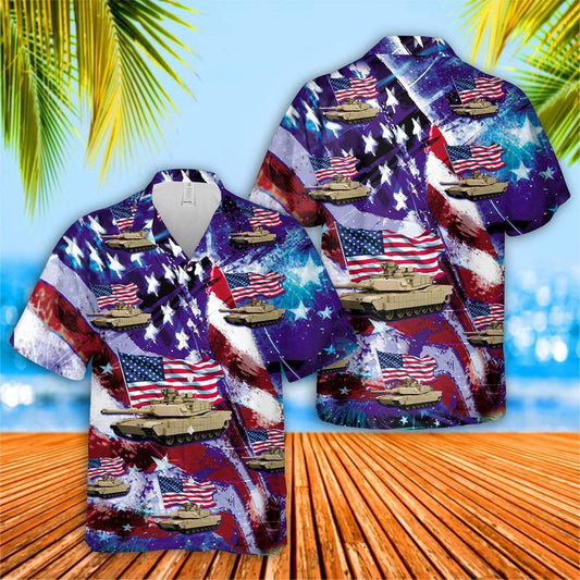 Army Hawaiian Shirt, Us Army M1 Abrams Hawaiian Fourth Of July Shirt, Veteran Hawaiian Shirts