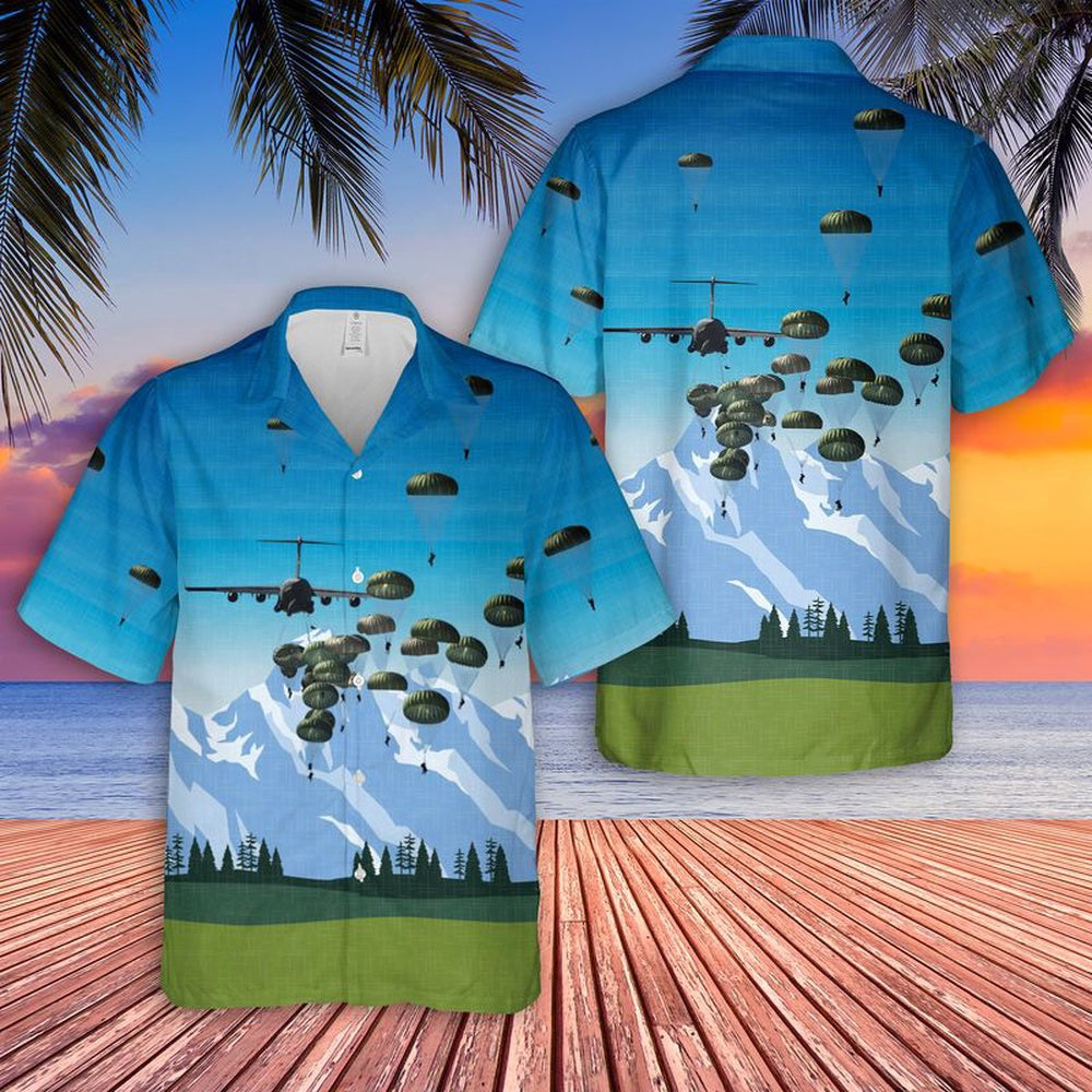 Army Hawaiian Shirt, Us Army Paratroopers With The 82Nd Airborne Division Parachute From A C-130 Hercules Aircraft Hawaiian Shirt