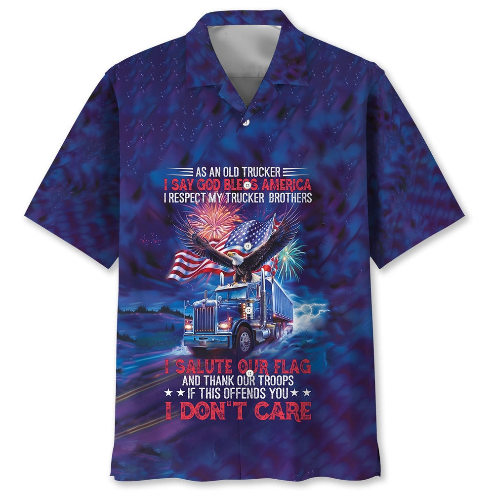 As An Old Trucker I Say God Bless America Hawaiian Shirt, Funny Hawaiian Shirt, Usa Hawaiian Shirt, Vintage Hawaiian Shirts
