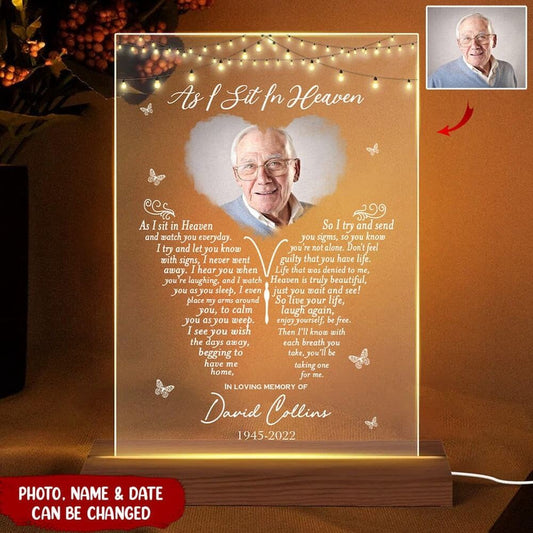 As I sit in heaven personalized memorial acrylic plaque LED lamp night light, Mother's Day Night Lights For Bedroom