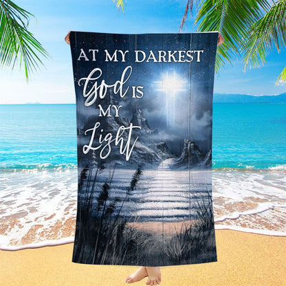 At My Darkest God Is My Light Beach Towel - Jesus And Horse Family Beach Towel - Christian Beach Towel - Religious Beach Towel
