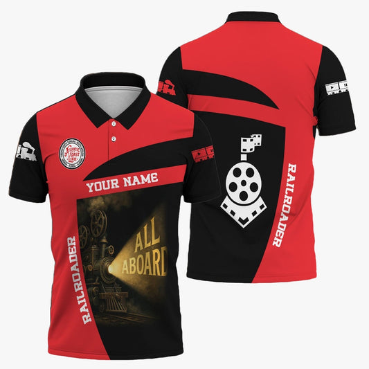 Atlantic Coast Line Railroad Polo Shirt, All Aboard Steam Train Movie Projector Style Shirt