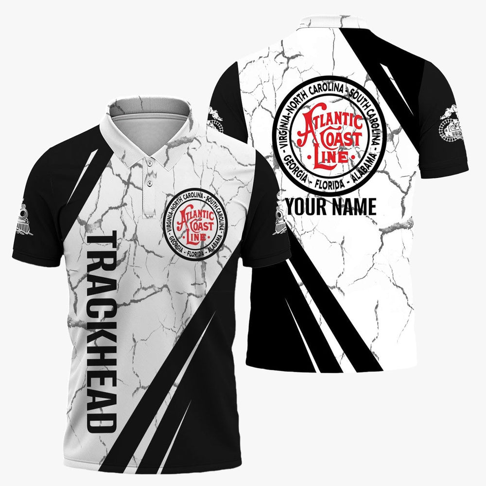 Atlantic Coast Line Railroad Polo Shirt, Crackle Texture Style Train Shirt For Trackhead