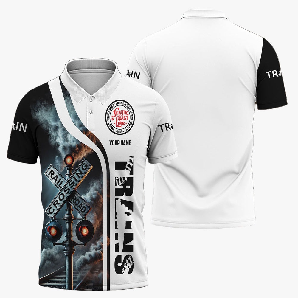 Atlantic Coast Line Railroad Polo Shirt, Crossing Railroad Sign American Locomotive Train Polo Shirt