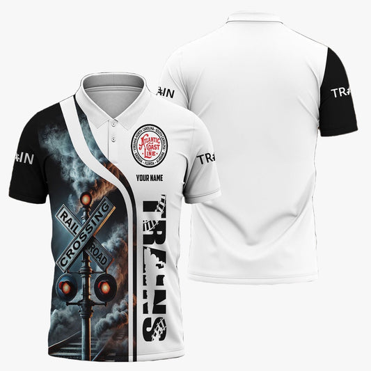 Atlantic Coast Line Railroad Polo Shirt, Crossing Railroad Sign American Locomotive Train Polo Shirt