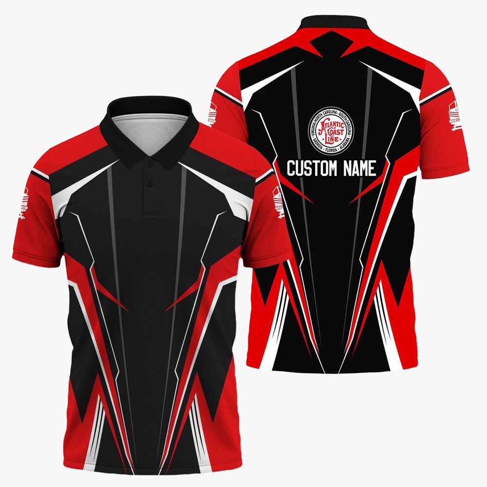 Atlantic Coast Line Railroad Polo Shirt, Lightning Edge Design Train Shirt For Railroad Lovers