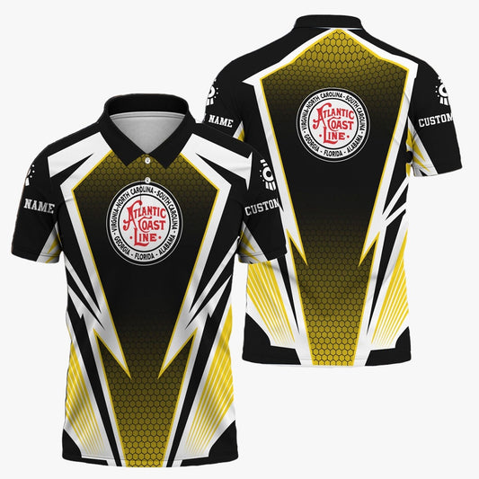 Atlantic Coast Line Railroad Polo Shirt, Lightning Graphic Style Shirt Gift Idea For Train Lover