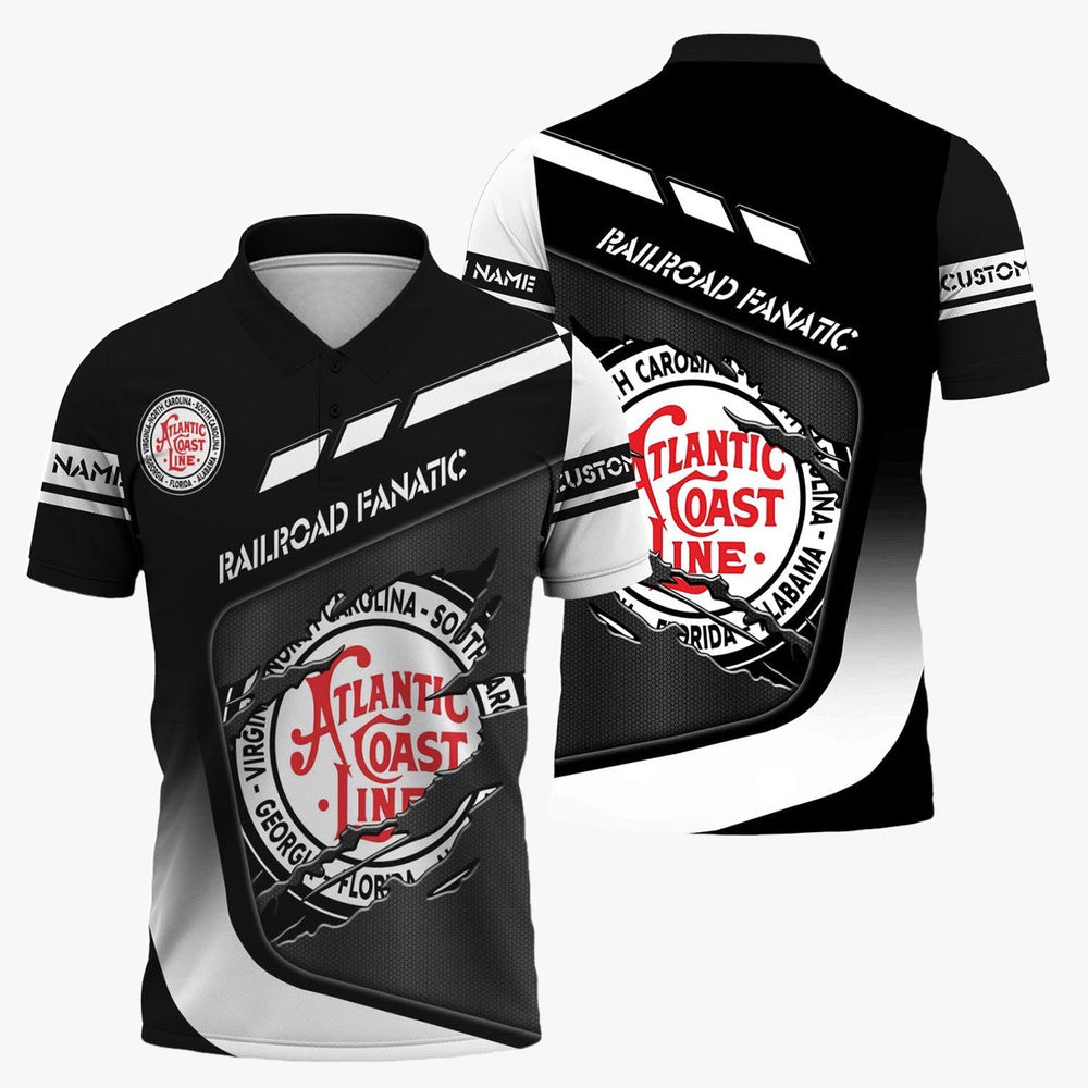 Atlantic Coast Line Railroad Polo Shirt, Ripped Texture Style Train Shirt For Railroad Fanatic
