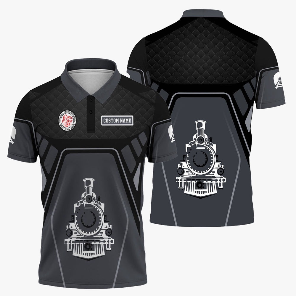 Atlantic Coast Line Railroad Polo Shirt, Steam Locomotive Engine Graphic Train Polo Shirt