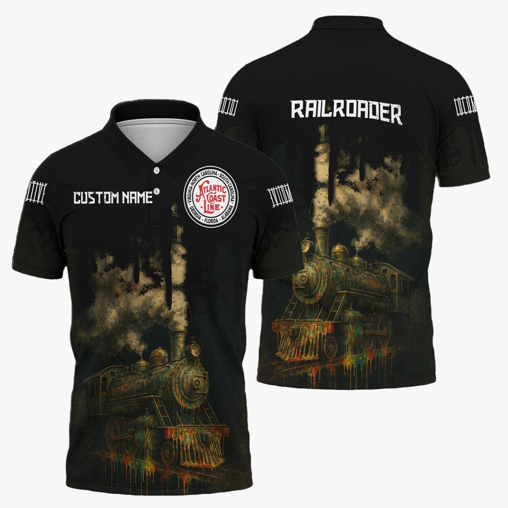 Atlantic Coast Line Railroad Polo Shirt, Vintage Train Art Style Shirt For Locomotive Fans