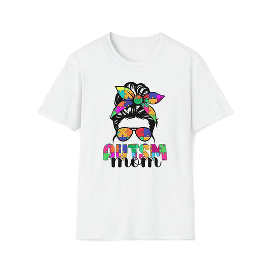 Autism Mom Messy Bun Sunglasses Bandana Premium T Shirt, Mother's Day Premium T Shirt, Mom Shirt