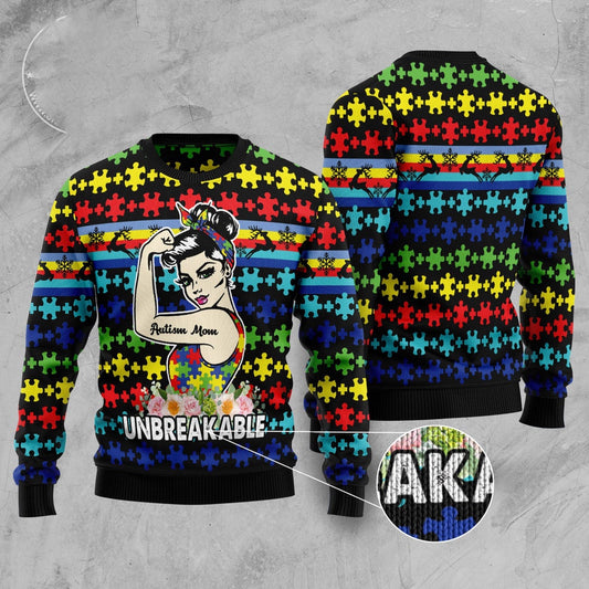 Autism Mom Unbreakable Ugly Christmas Sweater, Funny Xmas Sweater, Sweater Xmas