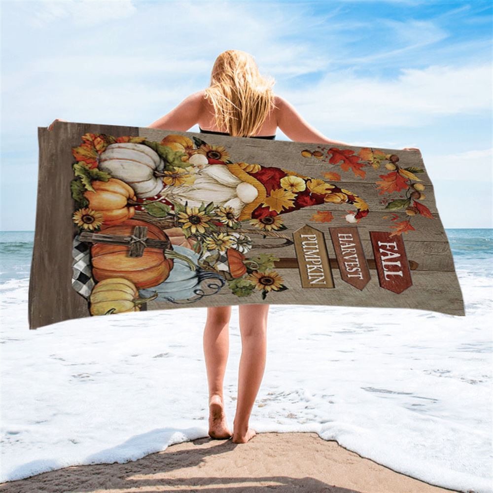 Autumn Season Pumpkin Autumn Leaves Fall Harvest Pumpkin Beach Towel - Christian Beach Towel - Bible Verse Beach Towel