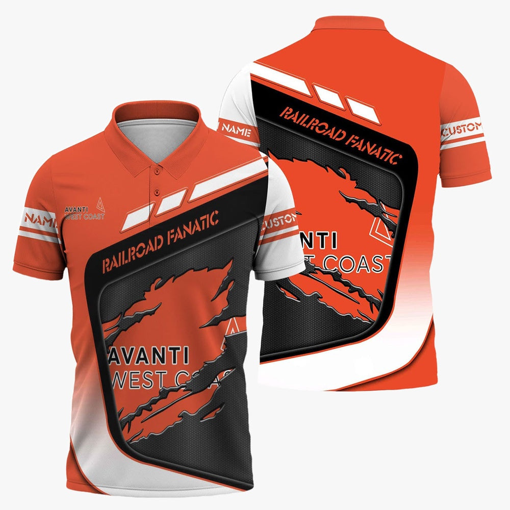 Avanti West Coast Polo Shirt, Ripped Texture Style Train Shirt For Railroad Fanatic