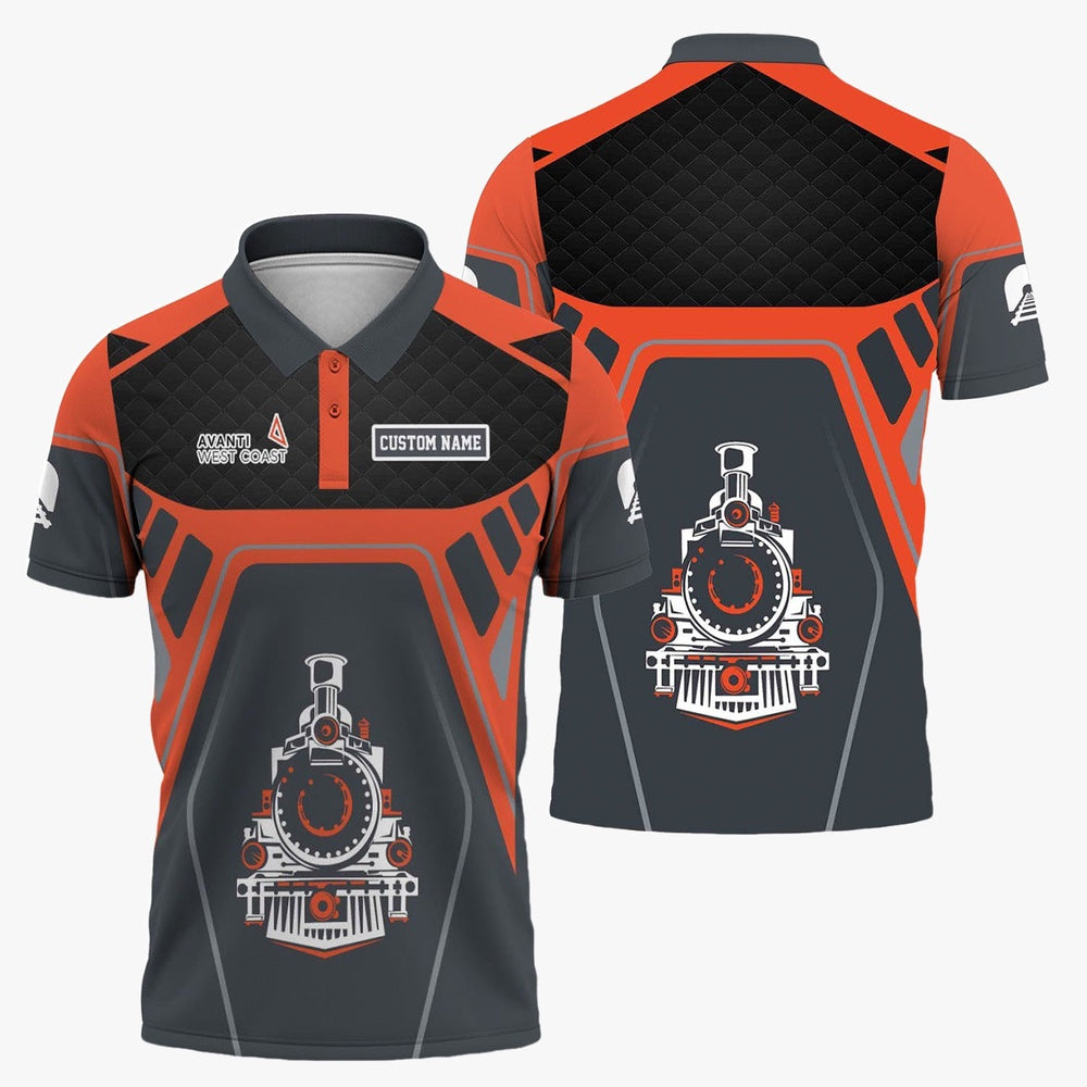 Avanti West Coast Polo Shirt, Steam Locomotive Engine Graphic Train Polo Shirt