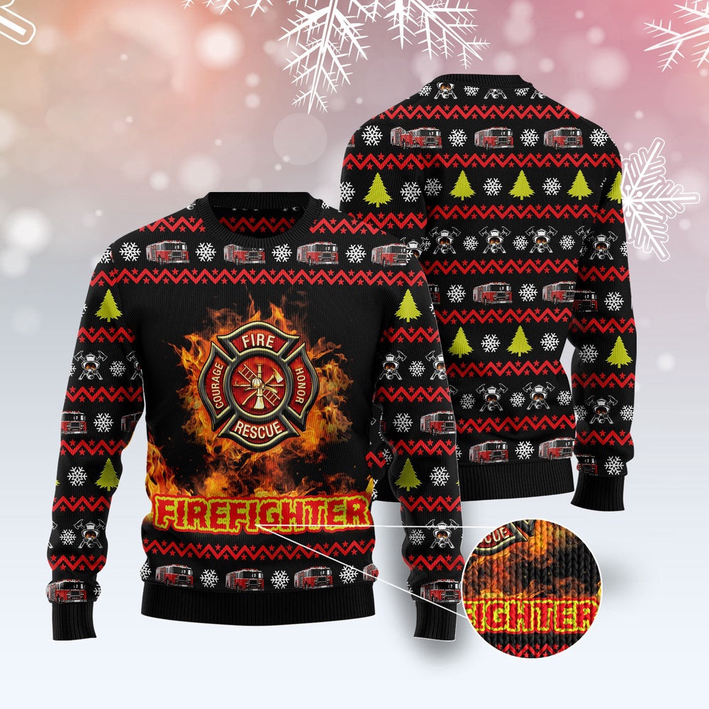Awesome Firefighter Red Ugly Christmas Sweater, Funny Xmas Sweater, Sweater Xmas