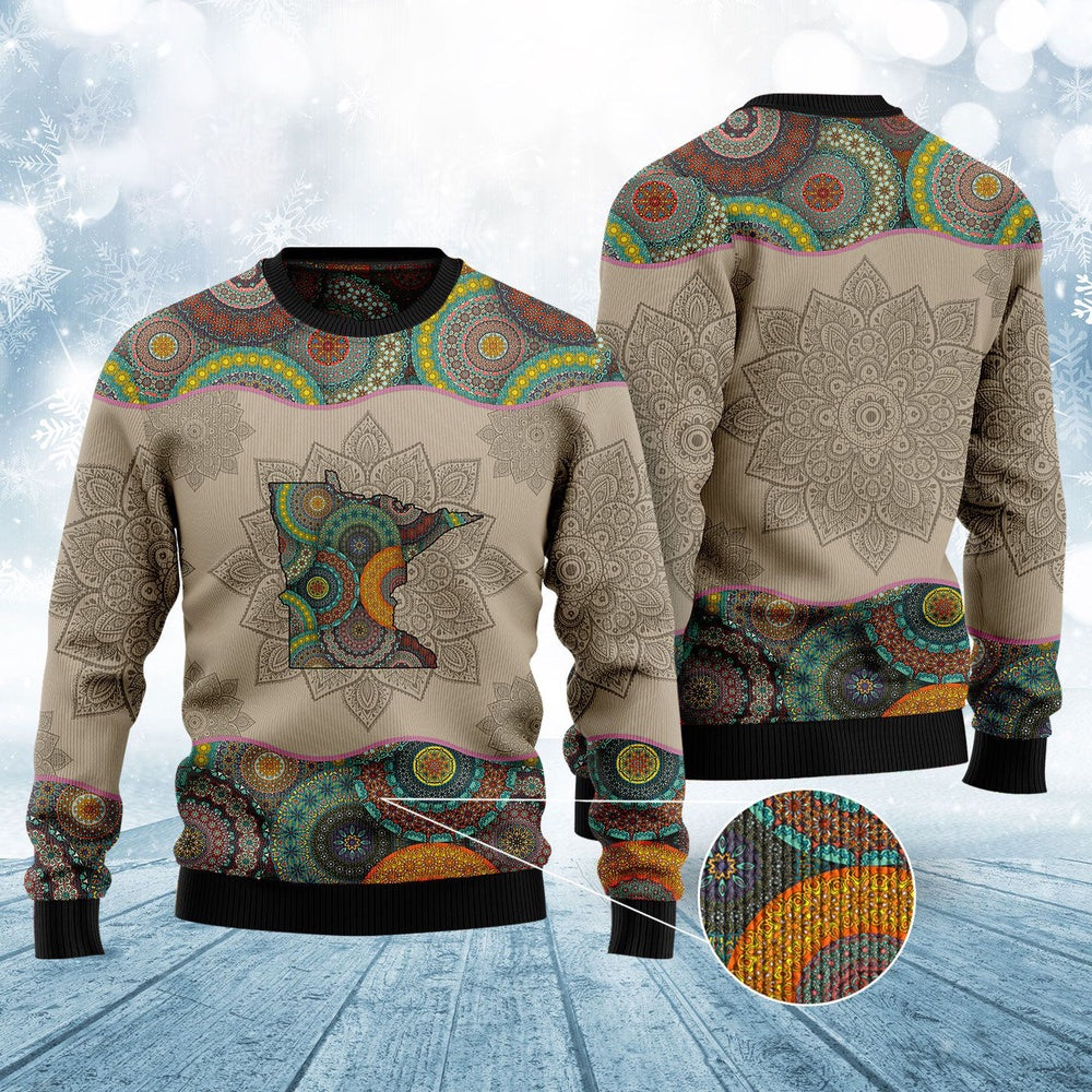 Awesome Minnesota Mandala Ugly Christmas Sweater, Funny Xmas Sweater, Sweater Xmas