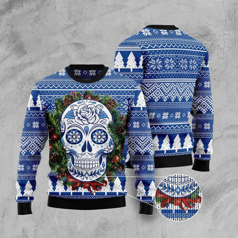 Awesome Sugar Skull Ugly Christmas Sweater, Funny Xmas Sweater, Sweater Xmas