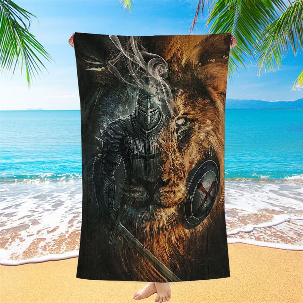 Awesome Warrior And Lion Beach Towel - Christian Beach Towel - Religious Art