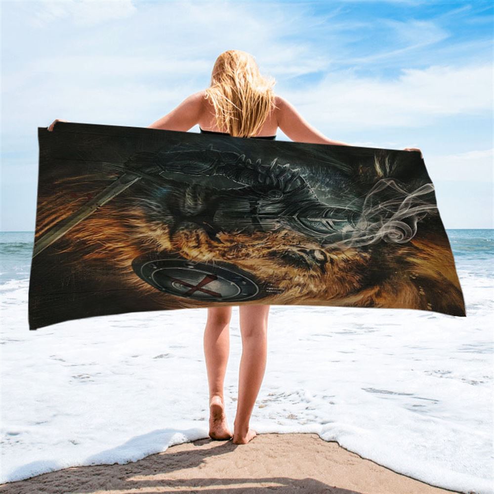 Awesome Warrior And Lion Beach Towel - Christian Beach Towel - Religious Art