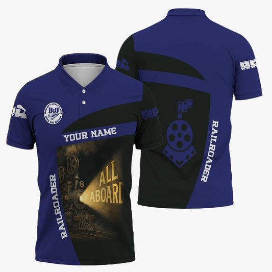 BAndO Great States Railroad Polo Shirt, All Aboard Steam Train Movie Projector Style Shirt