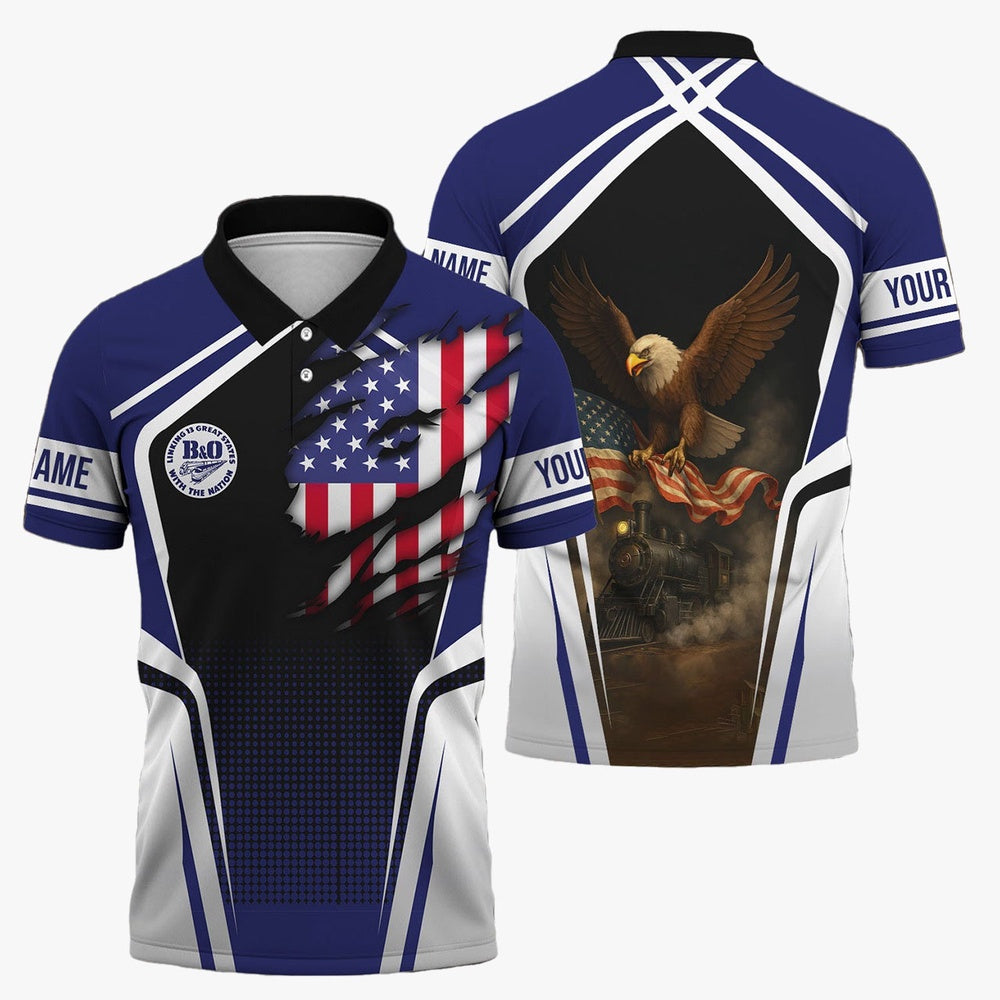 BAndO Great States Railroad Polo Shirt, American Eagle Vintage Train Shirt