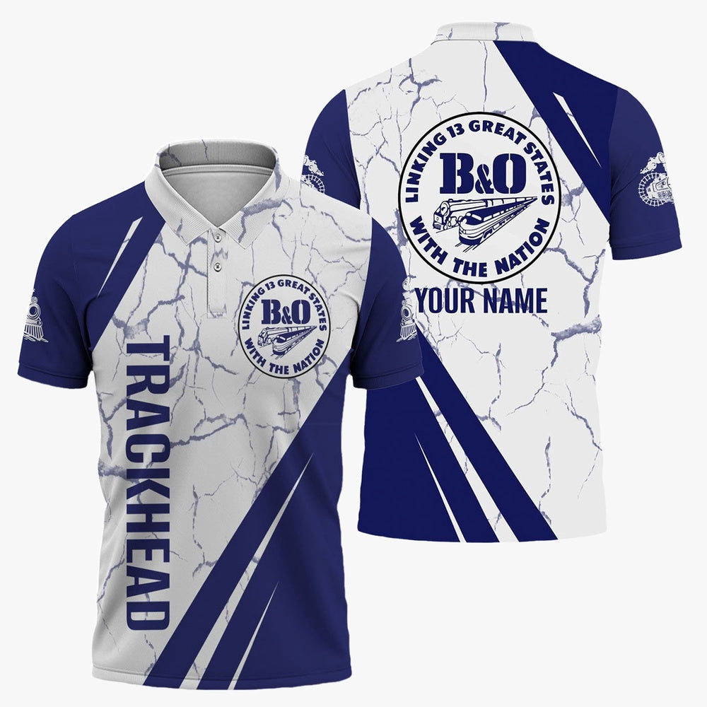BAndO Great States Railroad Polo Shirt, Crackle Texture Style Train Shirt For Trackhead