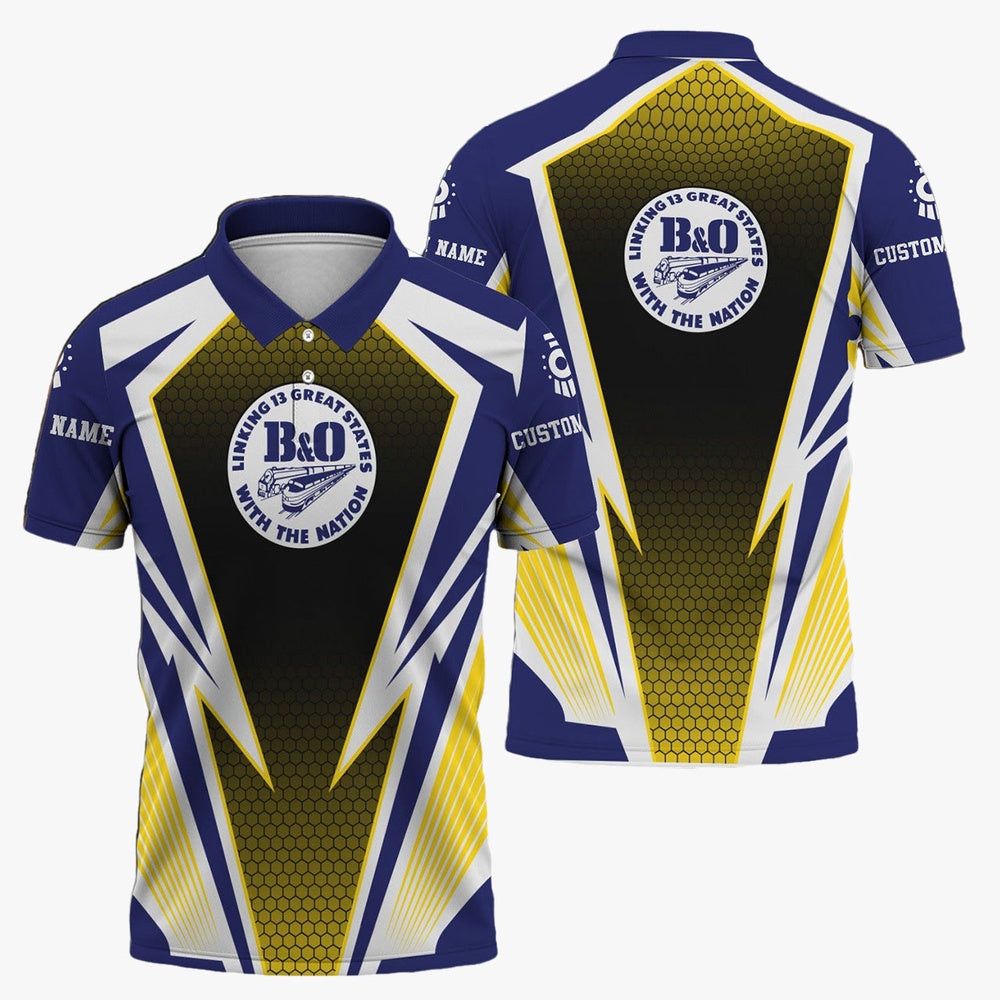 BAndO Great States Railroad Polo Shirt, Lightning Graphic Style Shirt Gift Idea For Train Lover