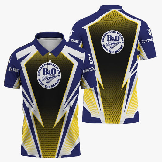 BAndO Great States Railroad Polo Shirt, Lightning Graphic Style Shirt Gift Idea For Train Lover