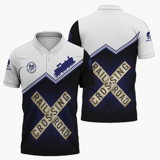 BAndO Great States Railroad Polo Shirt, Railroad Crossing Printed Train Track Shirt