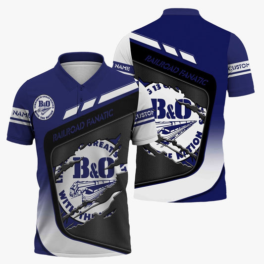 BAndO Great States Railroad Polo Shirt, Ripped Texture Style Train Shirt For Railroad Fanatic