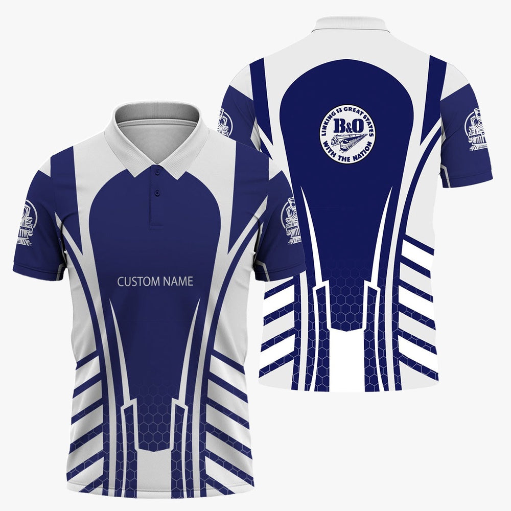 BAndO Great States Railroad Polo Shirt, Striped Railroad Style Train Polo Shirt