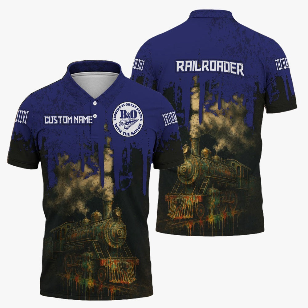 BAndO Great States Railroad Polo Shirt, Vintage Train Art Style Shirt For Locomotive Fans