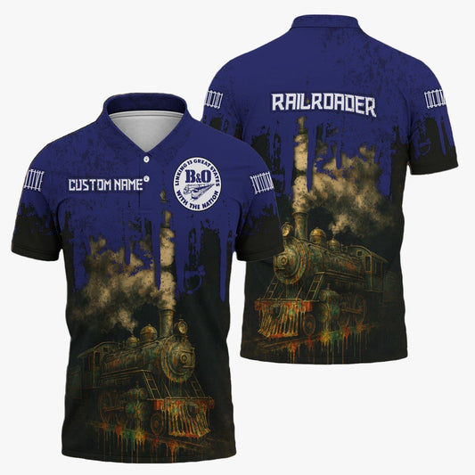 BAndO Great States Railroad Polo Shirt, Vintage Train Art Style Shirt For Locomotive Fans