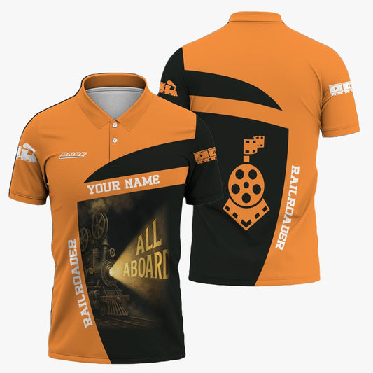 BNSF Railway Polo Shirt, All Aboard Steam Train Movie Projector Style Shirt
