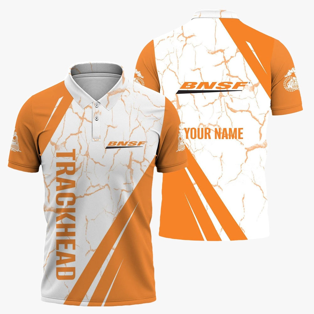 BNSF Railway Polo Shirt, Crackle Texture Style Train Shirt For Trackhead