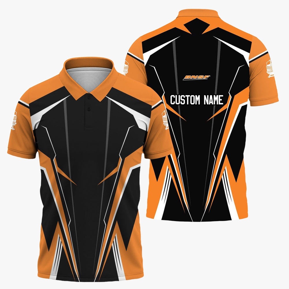 BNSF Railway Polo Shirt, Lightning Edge Design Train Shirt For Railroad Lovers