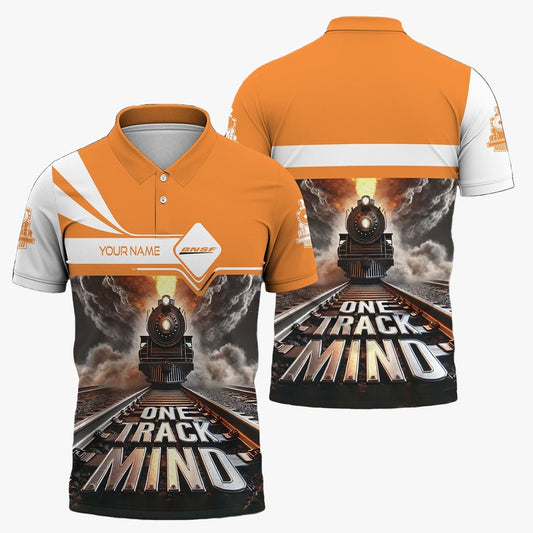 BNSF Railway Polo Shirt, One Track Mind Train Printed Shirt